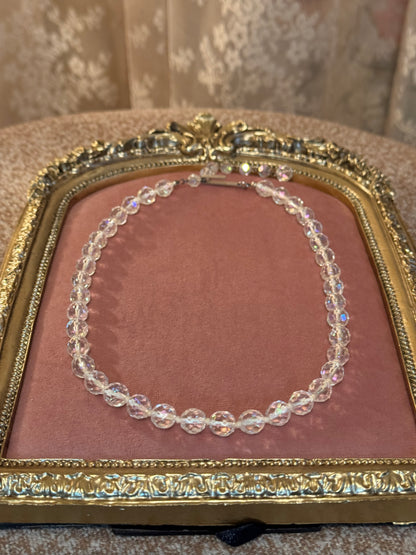 Vintage Aurora Borealis Crystal Necklace Made in Austria Iridescent Graduated AB Beads 1950s 1960s