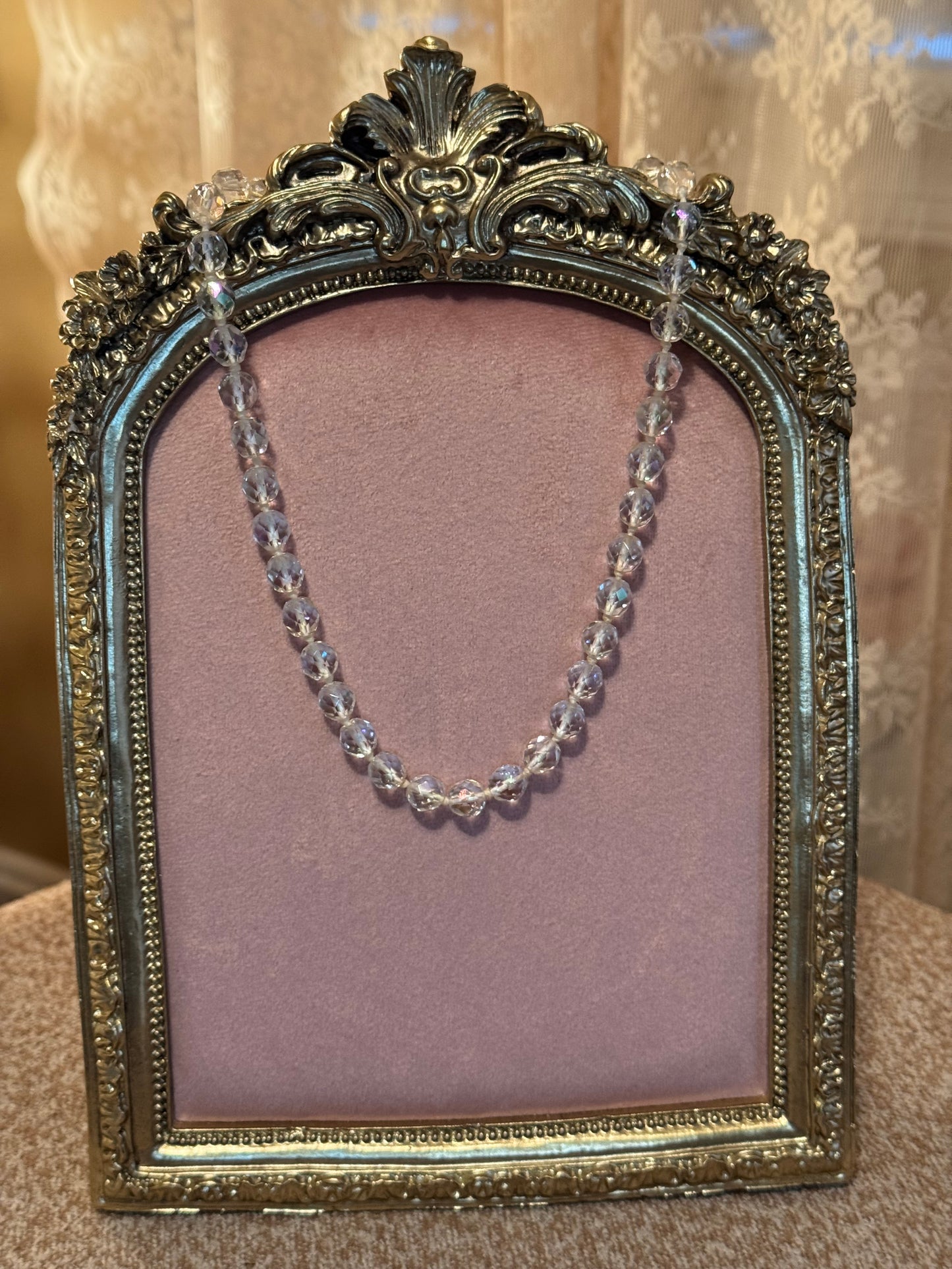 Vintage Aurora Borealis Crystal Necklace Made in Austria Iridescent Graduated AB Beads 1950s 1960s