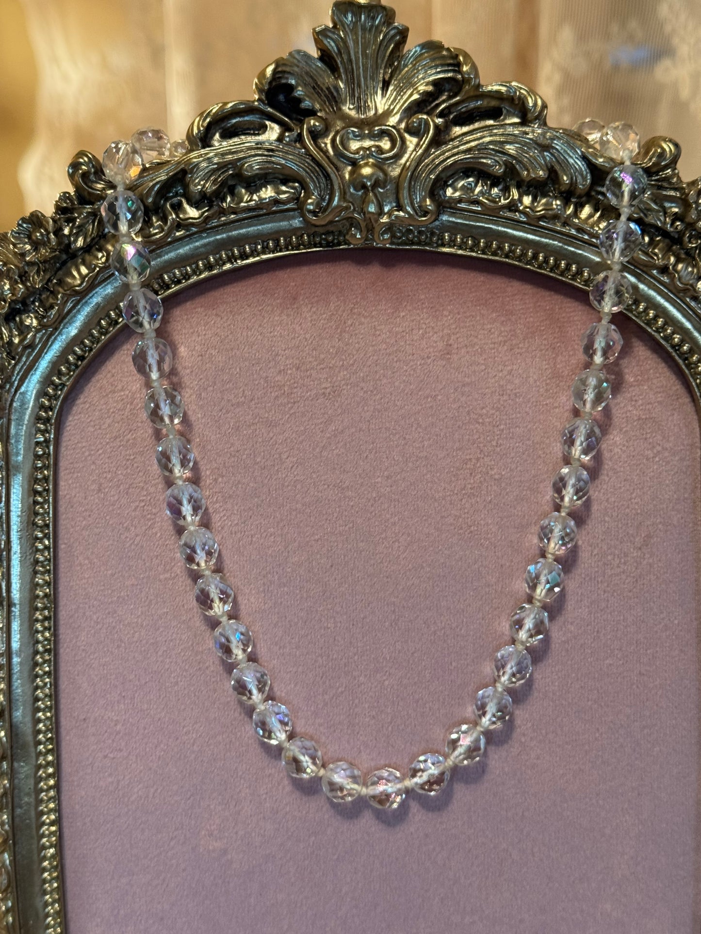 Vintage Aurora Borealis Crystal Necklace Made in Austria Iridescent Graduated AB Beads 1950s 1960s