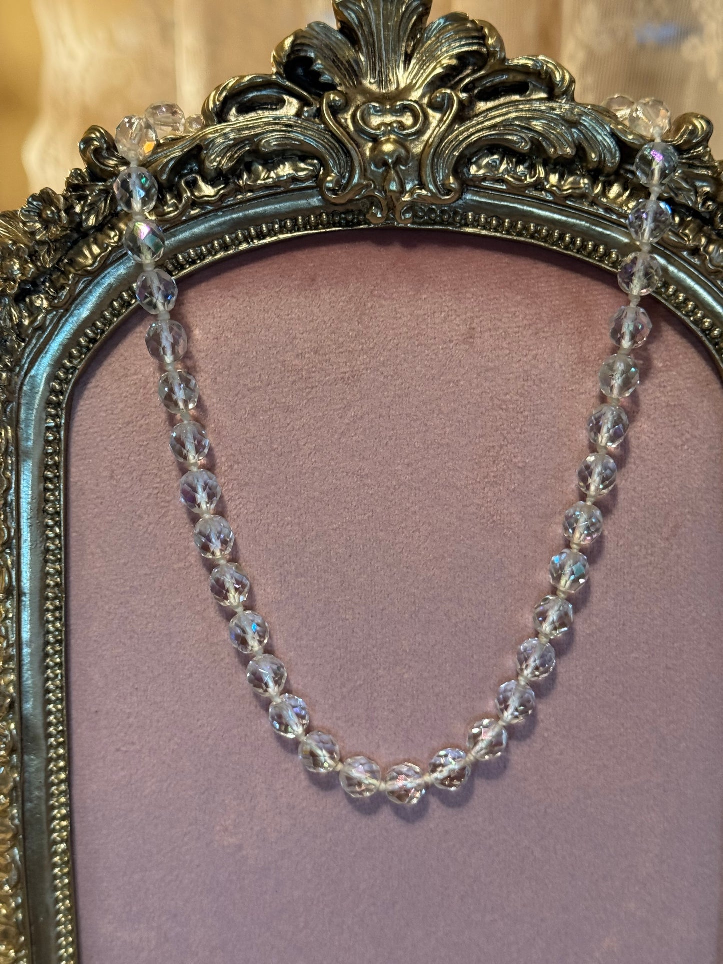 Vintage Aurora Borealis Crystal Necklace Made in Austria Iridescent Graduated AB Beads 1950s 1960s