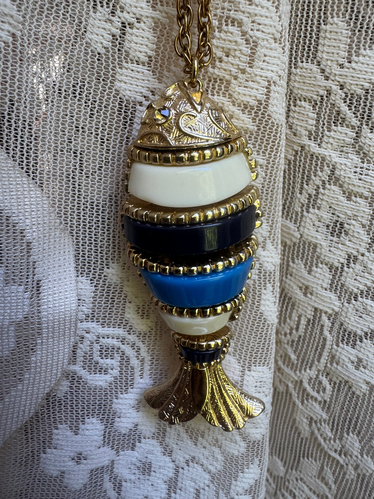 Vintage Nautical Charm Kate Spade Inspired Articulated Fish Pendant Necklace