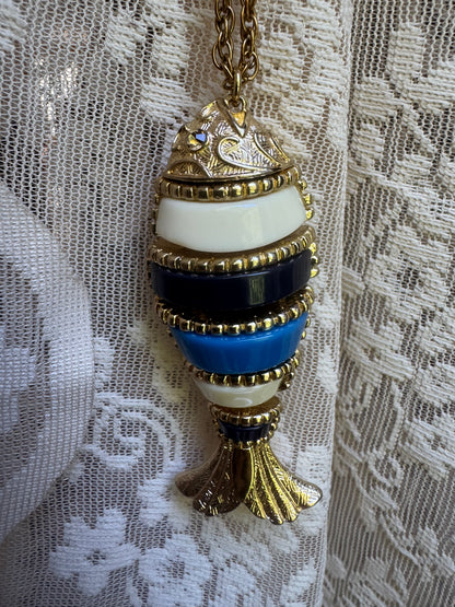 Vintage Nautical Charm Kate Spade Inspired Articulated Fish Pendant Necklace