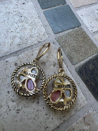 Vintage Signed Napier Mauve & Amber Cabochon Collar Necklace & Earring Set
