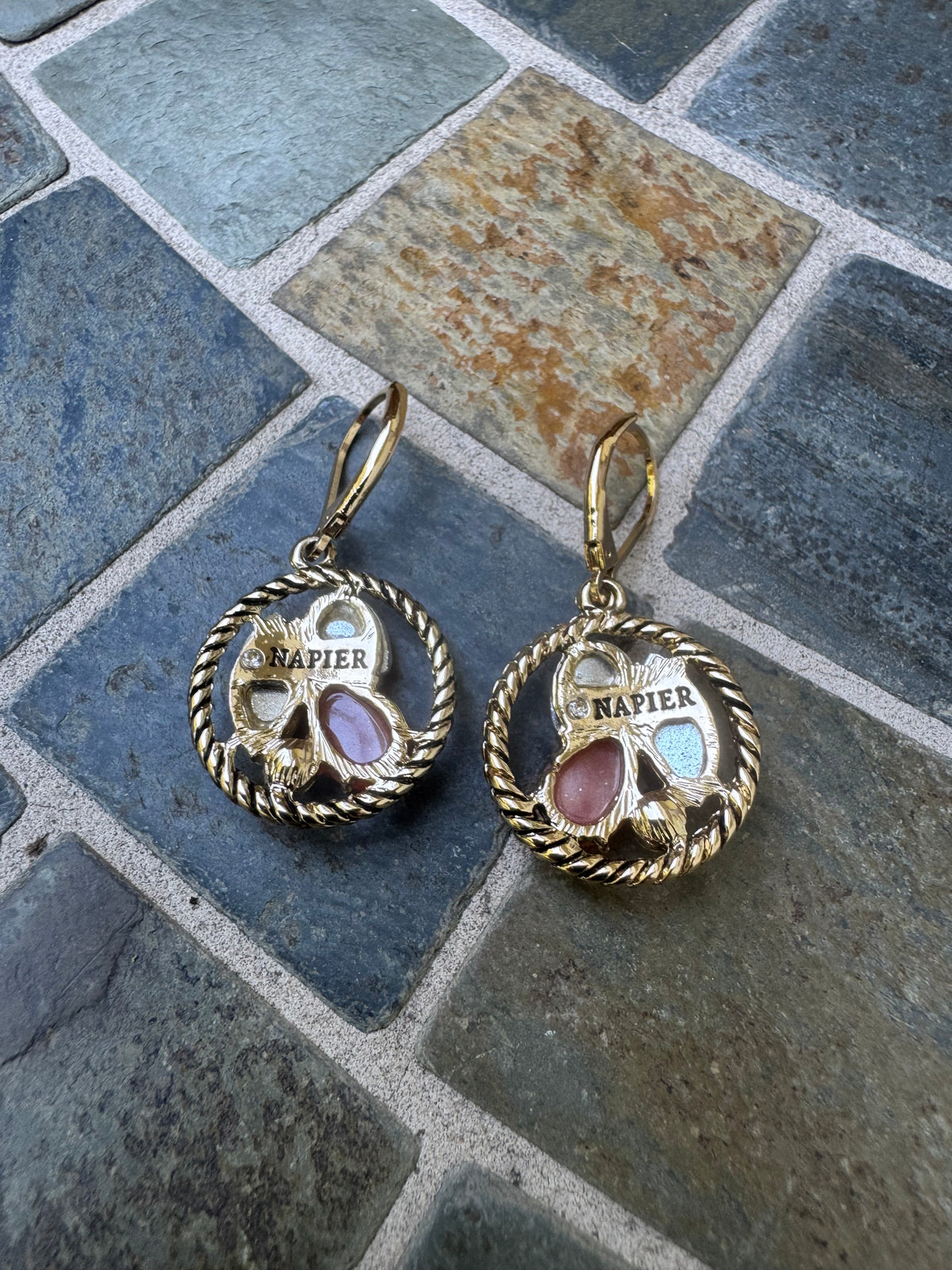 Vintage Signed Napier Mauve & Amber Cabochon Collar Necklace & Earring Set