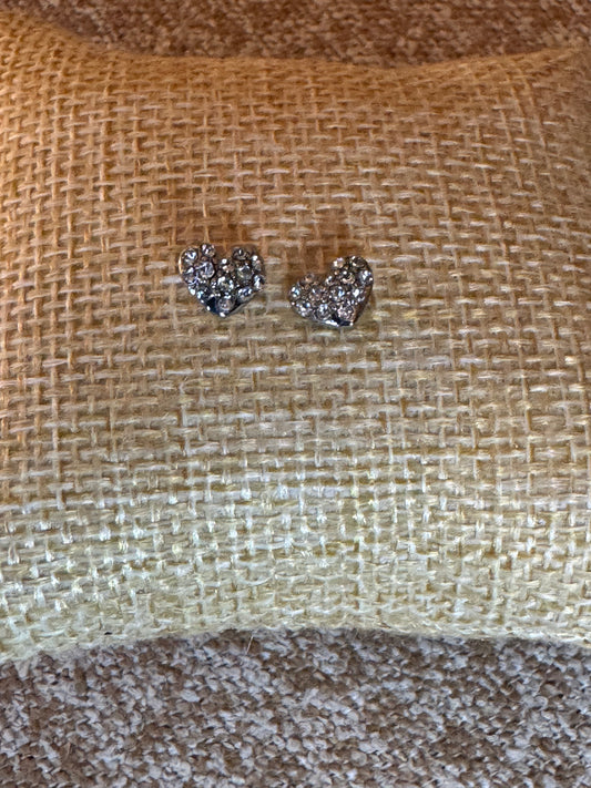Signed Avon Silver-Tone Heart Crystal Cluster Stud Earrings