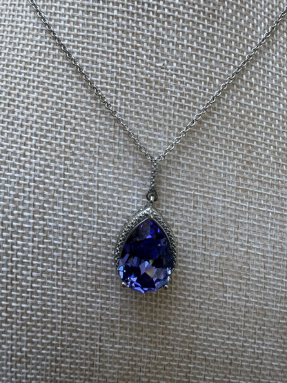 Enchanting Vintage Tanzanite Style Tear Pendant Necklace