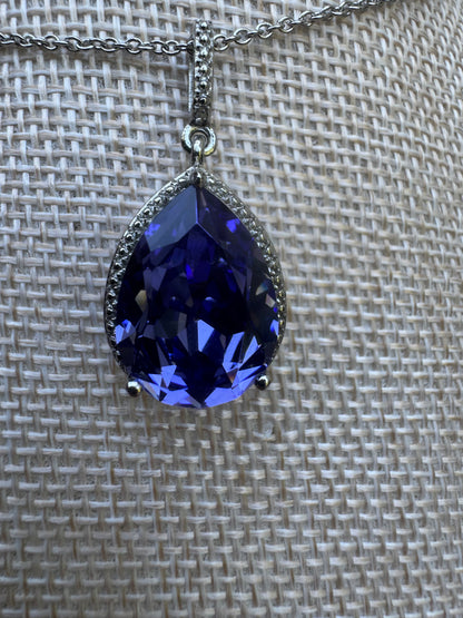 Enchanting Vintage Tanzanite Style Tear Pendant Necklace