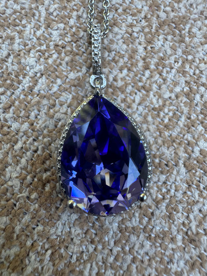 Enchanting Vintage Tanzanite Style Tear Pendant Necklace