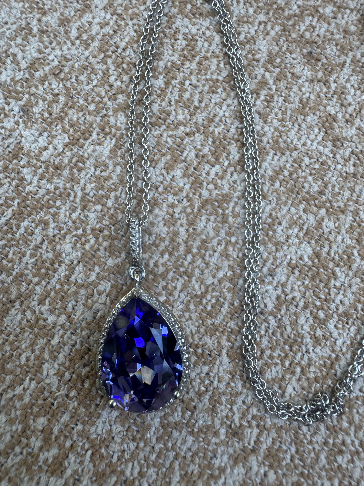 Enchanting Vintage Tanzanite Style Tear Pendant Necklace