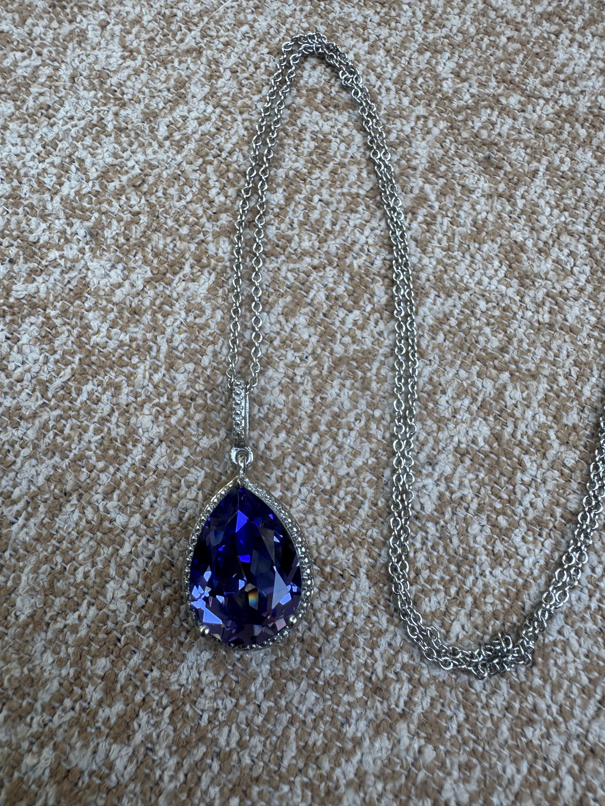Enchanting Vintage Tanzanite Style Tear Pendant Necklace