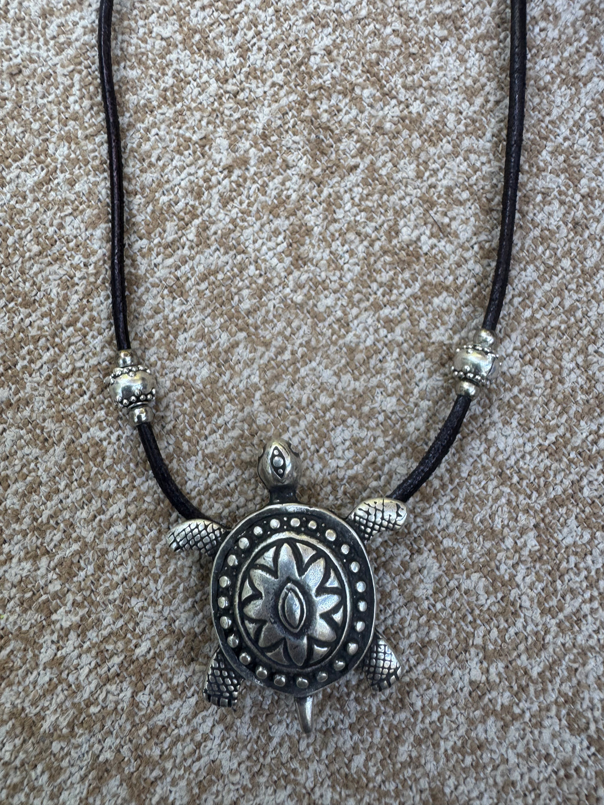 Boho-Chic Vintage Silver Sea Turtle Cord Pendant Necklace