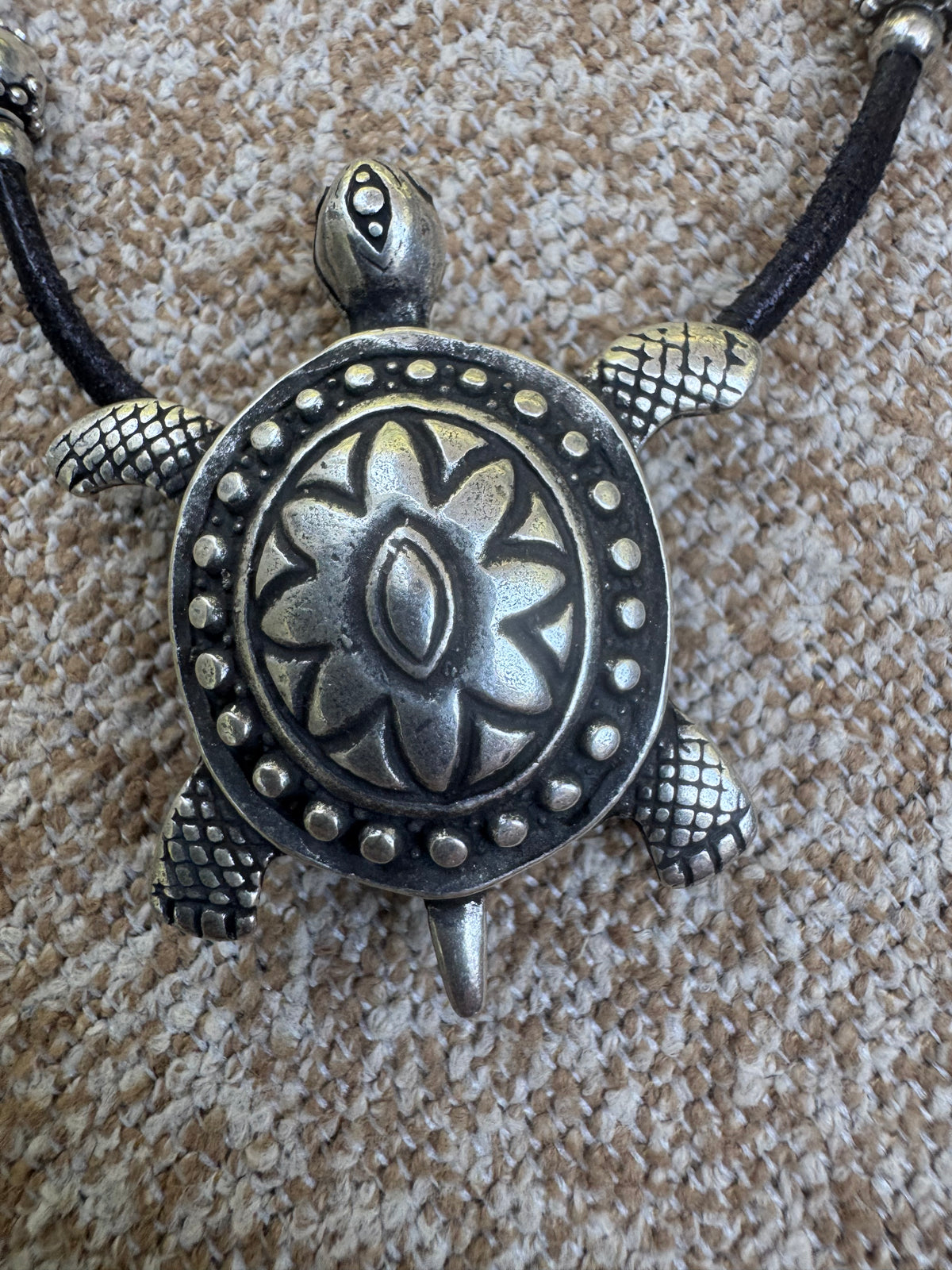 Boho-Chic Vintage Silver Sea Turtle Cord Pendant Necklace