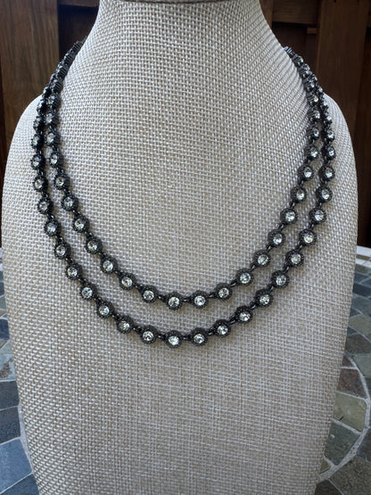 Vintage Signed J.Crew Double Strand Crystal Tennis Statement Necklace