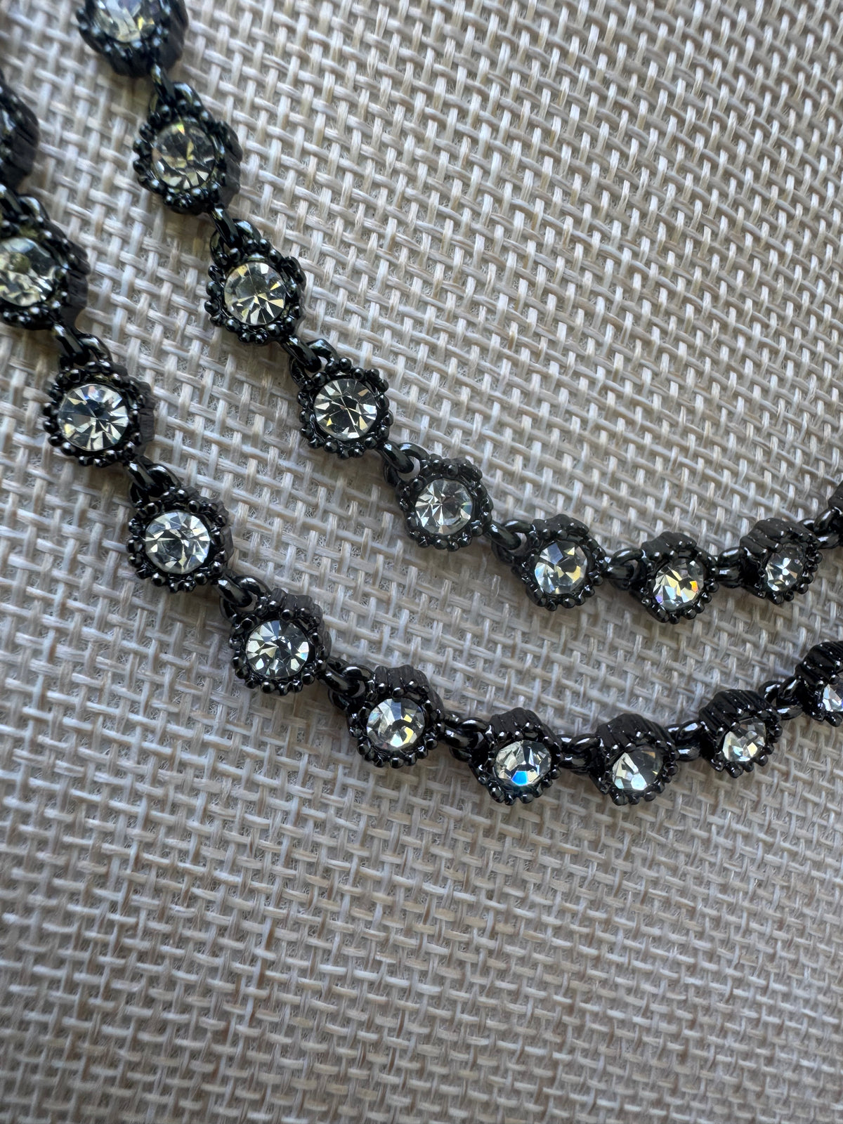 Vintage Signed J.Crew Double Strand Crystal Tennis Statement Necklace