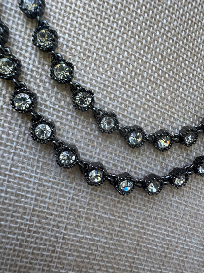 Vintage Signed J.Crew Double Strand Crystal Tennis Statement Necklace