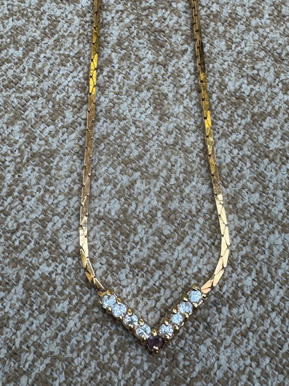Vintage Style V-Shape Chevron Gemstone Necklace