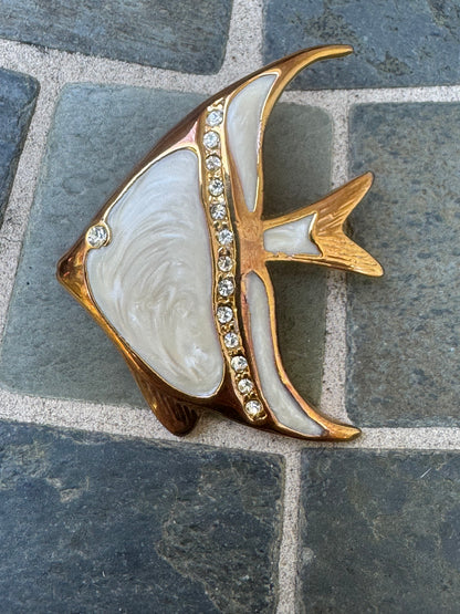 Vintage Enamel and Rhinestone Angelfish Brooch