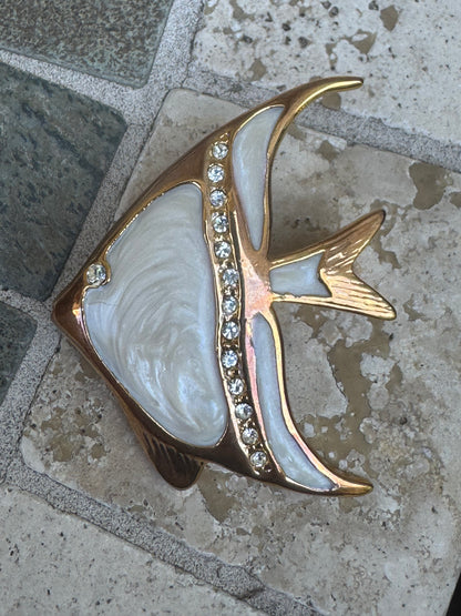 Vintage Enamel and Rhinestone Angelfish Brooch