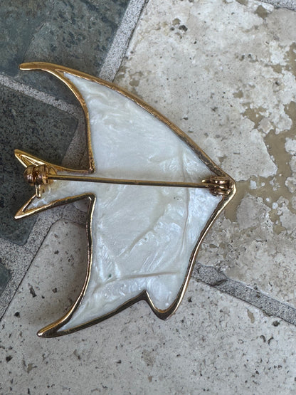 Vintage Enamel and Rhinestone Angelfish Brooch