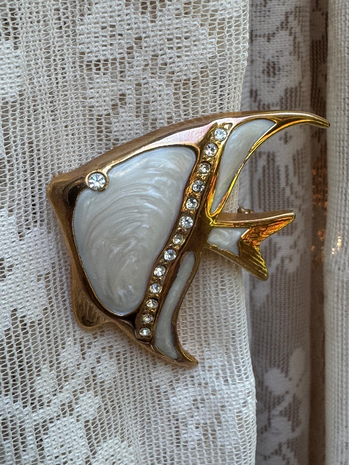 Vintage Enamel and Rhinestone Angelfish Brooch