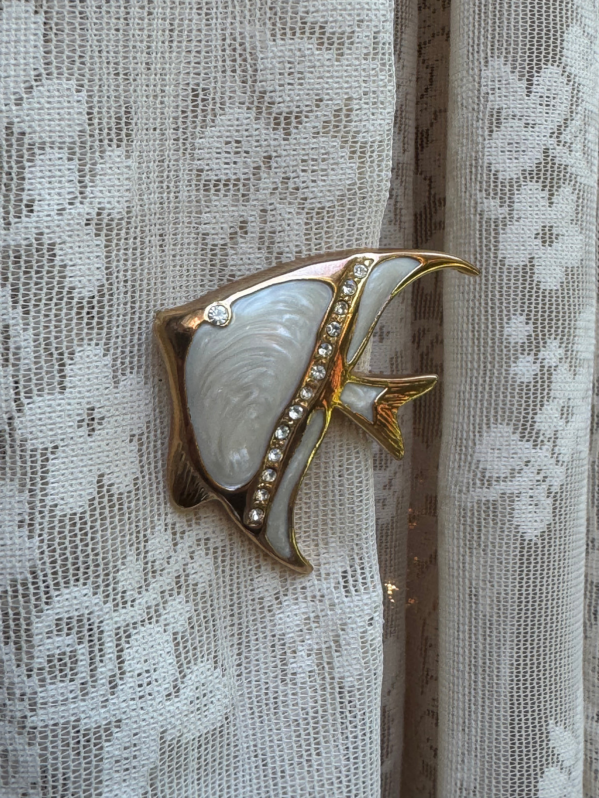 Vintage Enamel and Rhinestone Angelfish Brooch