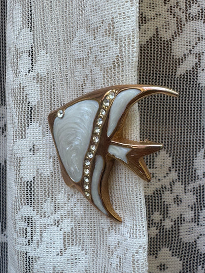 Vintage Enamel and Rhinestone Angelfish Brooch