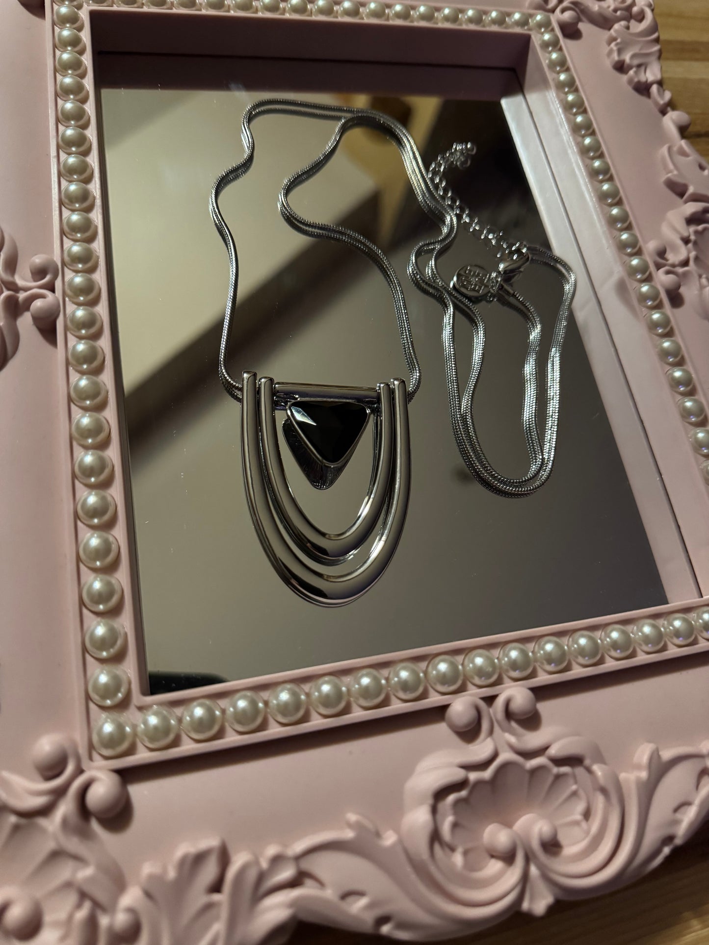 Signed White House Black Market Silver-Tone and Black Stone Statement Necklace