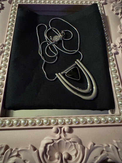 Signed White House Black Market Silver-Tone and Black Stone Statement Necklace