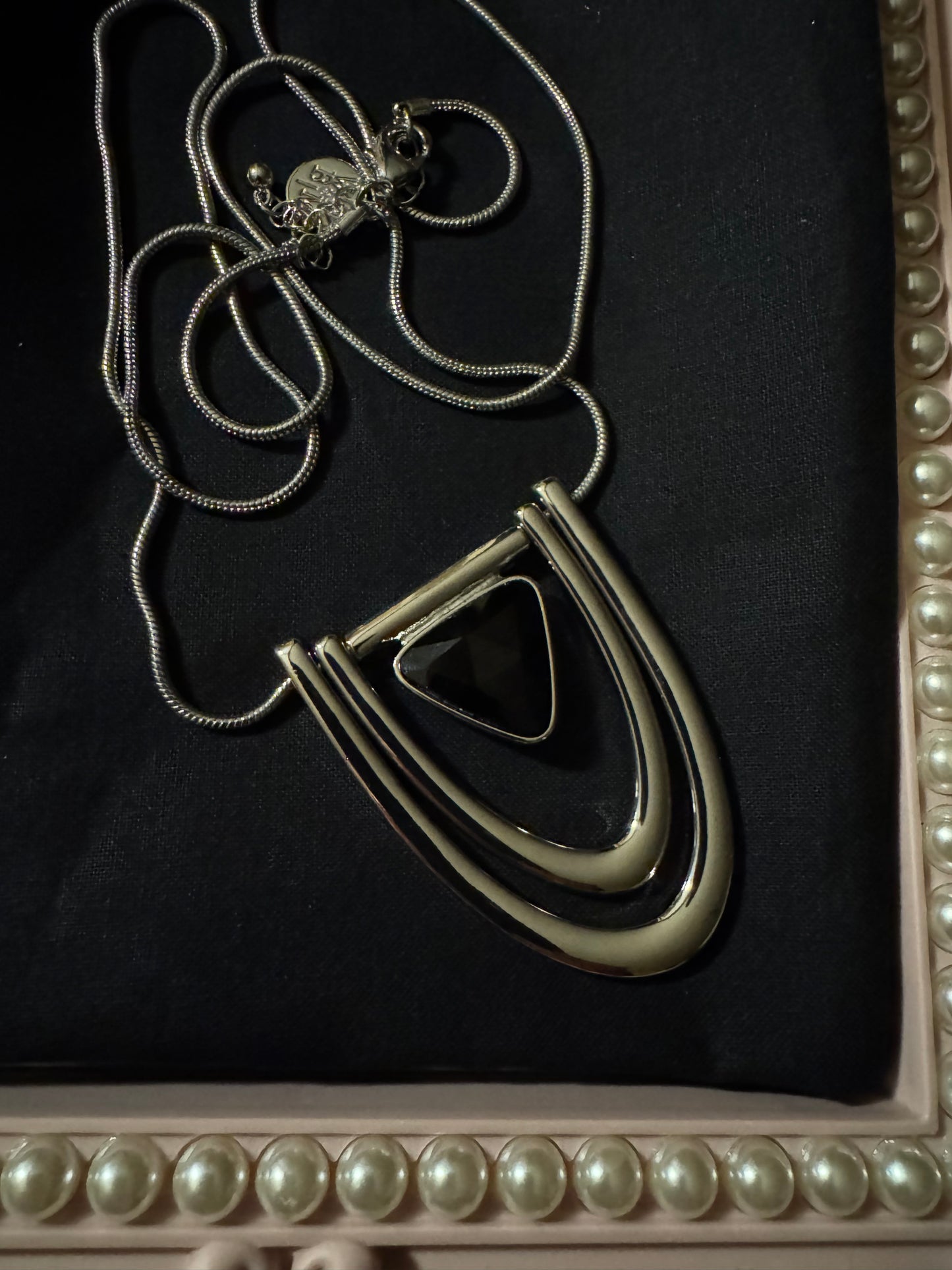 Signed White House Black Market Silver-Tone and Black Stone Statement Necklace
