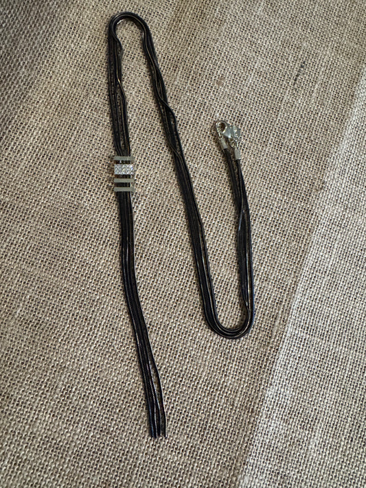 Signed Express Gunmetal Multi-Strand 32" Rhinestone Bar Necklace