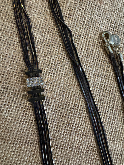 Signed Express Gunmetal Multi-Strand 32" Rhinestone Bar Necklace