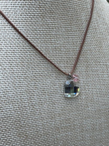 Vintage Swarovski Iridescent Crystal Heart Charm Necklace