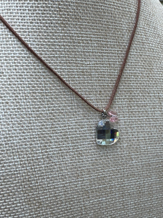 Vintage Swarovski Iridescent Crystal Heart Charm Necklace