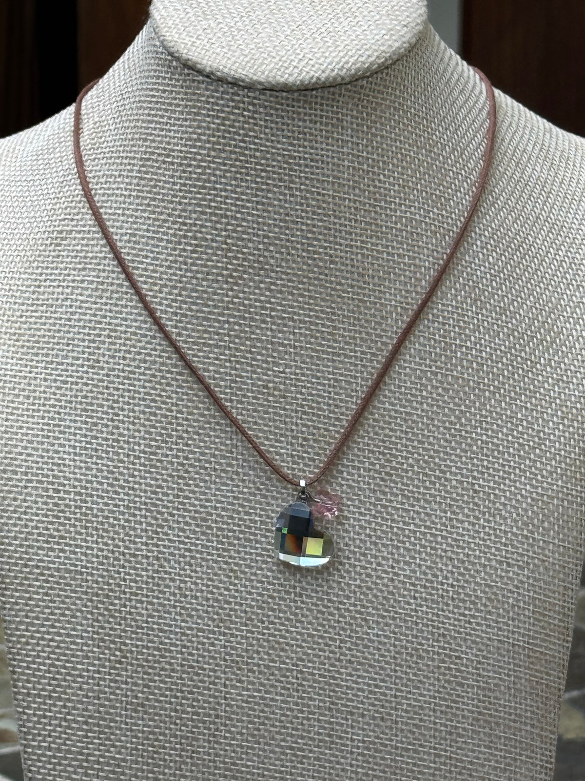 Vintage Swarovski Iridescent Crystal Heart Charm Necklace