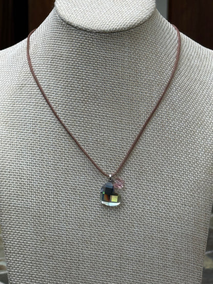 Vintage Swarovski Iridescent Crystal Heart Charm Necklace