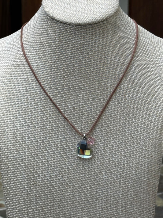 Vintage Swarovski Iridescent Crystal Heart Charm Necklace