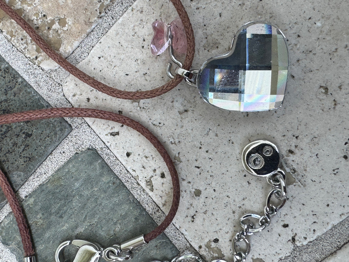 Vintage Swarovski Iridescent Crystal Heart Charm Necklace