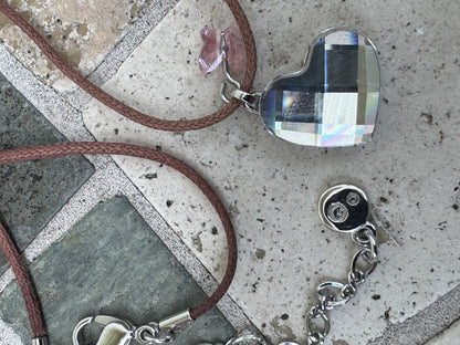 Vintage Swarovski Iridescent Crystal Heart Charm Necklace