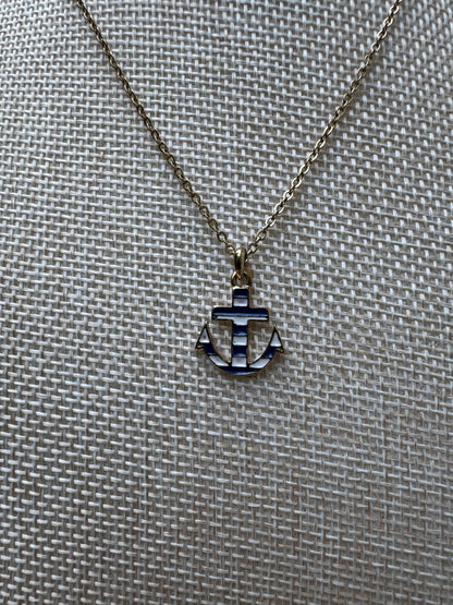 Chic Vintage-Style Glossy Enamel Striped Anchor Necklace