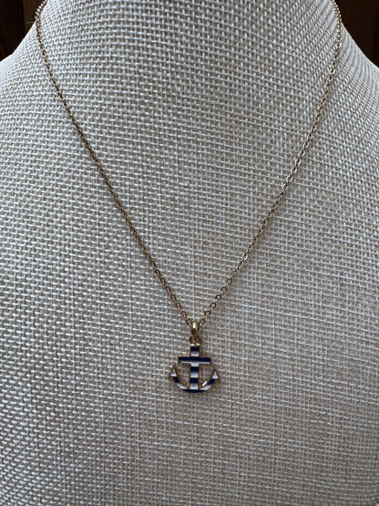 Chic Vintage-Style Glossy Enamel Striped Anchor Necklace
