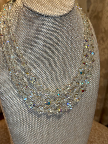 Vintage 1950s Aurora Borealis Graduated Crystal Necklace & Bracelet Set