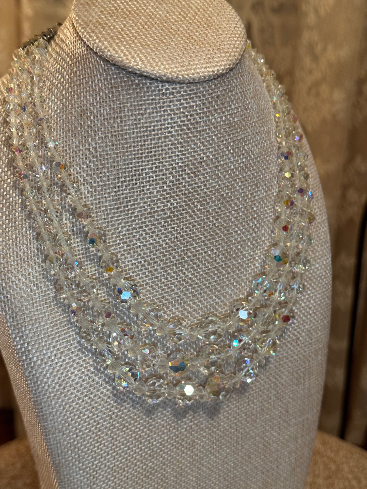 Vintage 1950s Aurora Borealis Graduated Crystal Necklace & Bracelet Set