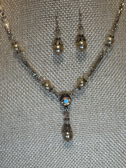 Alison Faye Vintage-Style Faux Pearl & Crystal Drop Necklace and Earring Set