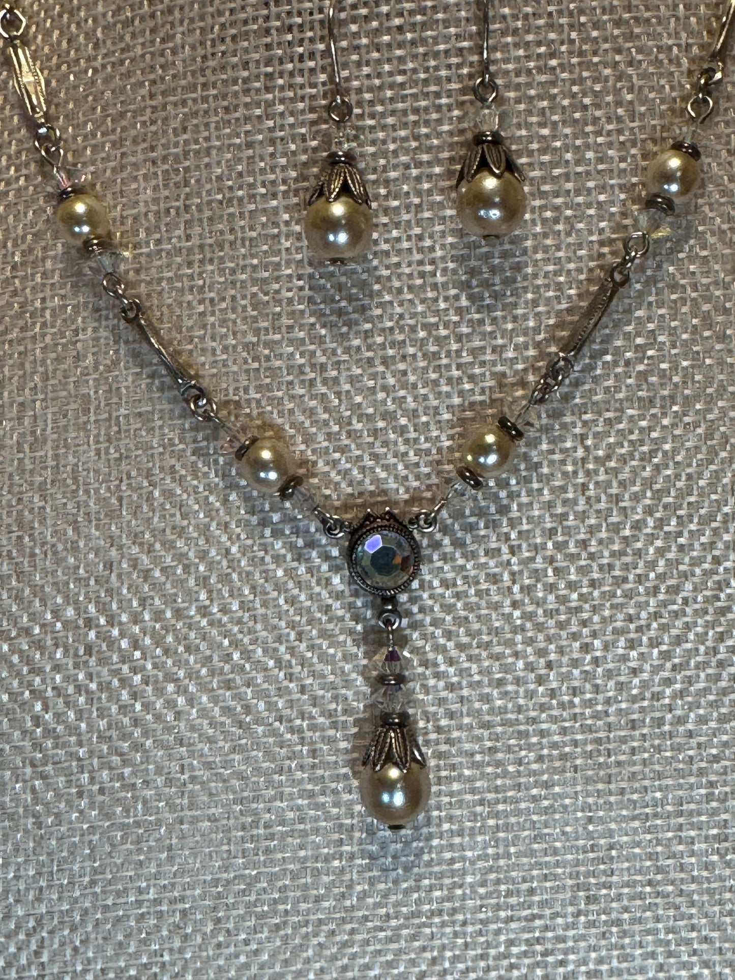 Alison Faye Vintage-Style Faux Pearl & Crystal Drop Necklace and Earring Set