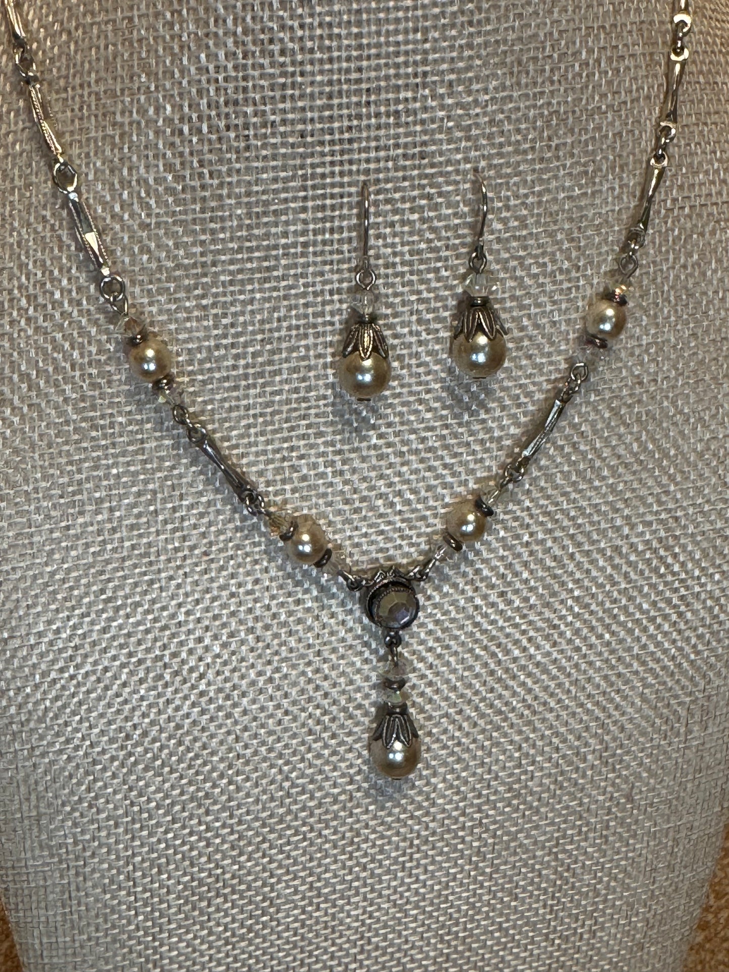 Alison Faye Vintage-Style Faux Pearl & Crystal Drop Necklace and Earring Set