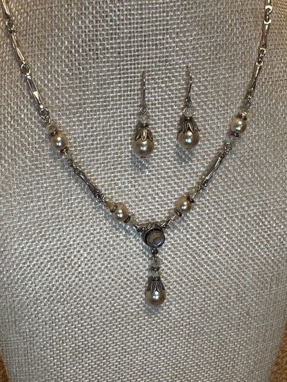 Alison Faye Vintage-Style Faux Pearl & Crystal Drop Necklace and Earring Set
