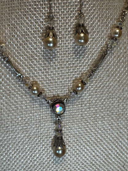 Alison Faye Vintage-Style Faux Pearl & Crystal Drop Necklace and Earring Set