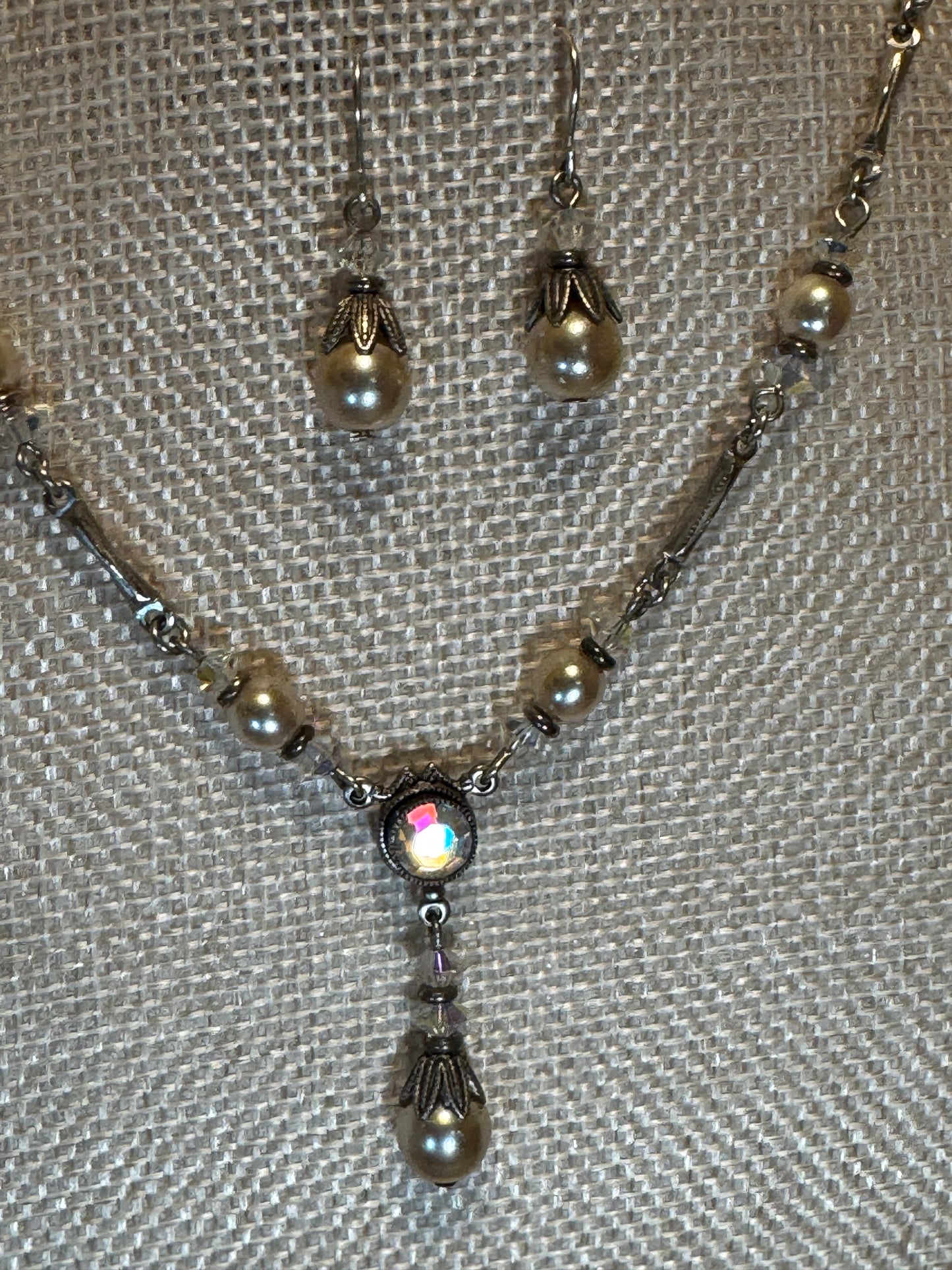 Alison Faye Vintage-Style Faux Pearl & Crystal Drop Necklace and Earring Set