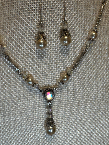Alison Faye Vintage-Style Faux Pearl & Crystal Drop Necklace and Earring Set