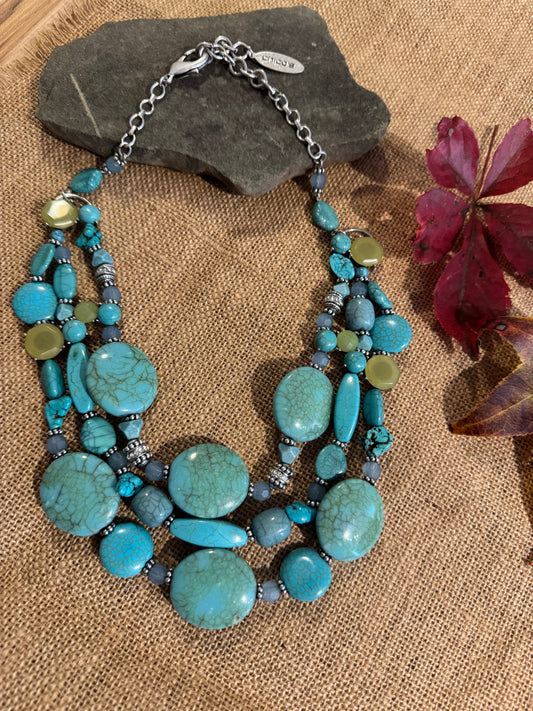 Signed Chico's 24" Turquoise Multi-Strand Statement Necklace – Bold, Colorful, Unforgettable